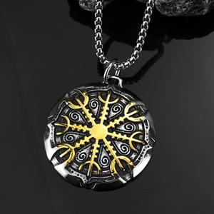 Nordic Vintage Men's Stainless Steel Compass Rune Pendant Necklace Gift For Clothing Matching - Product Image 2