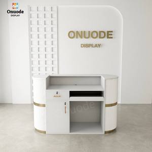 Mostrador de Recepción de Acero Inoxidable de Alta Calidad con Logotipo Personalizado, Mostrador de Caja Resistente con Iluminación LED, Vitrinas Beige Ecológicas - Product Image 2