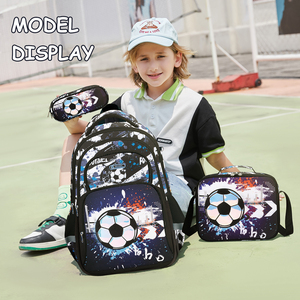 Sac à dos scolaire Cusangel 16 pouces robuste et imperméable <span class=keywords><strong>noir</strong></span> pour garçons de 6 à 12 ans, ensemble de 3 pièces avec sac à lunch et trousse à crayons - Product Image 2