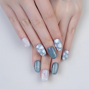 Faux <span class=keywords><strong>Ongles</strong></span> Personnalisés Effet <span class=keywords><strong>Métallique</strong></span> Étoile et Lune, Acrylique <span class=keywords><strong>Bleu</strong></span> Nuage 3D, Courts, Ronds, Ovales, à Presser, Haute Qualité avec Colle - Product Image 6