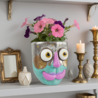Vas Bunga Dinding Ramah Lingkungan Bentuk Topeng Lucu, Pot Bunga Dinding Wajah Unik, Pot Gantung Dinding Resin untuk Luar Ruangan