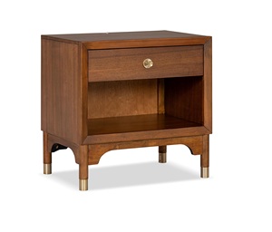 Modern Nightstand English Dovetail Drawer USB Port Gold Capped Legs Walnut Finish Bedroom Furniture Living Room OE HOME - Product Image 3