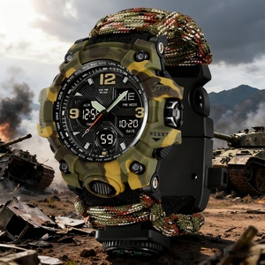 Survival Watch Outdoor Survival Spark Stone Nylon Braided Umbrella Rope Strap Watch Men's Sports Analog Digital Watch Waterproof - Product Image 1