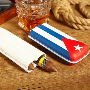 <span class=keywords><strong>Precio</strong></span> de fábrica, caja de cigarros con bandera cubana portátil, soporte para Humidor de viaje, Funda de cuero para cigarros de 2 tubos - Product Image 2