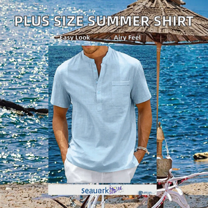 Summer New Plus Size Cotton Casual Breathable Short Sleeved Men's T-shirt Stand Collar <b>Button</b> Open OEM - Product Image 2