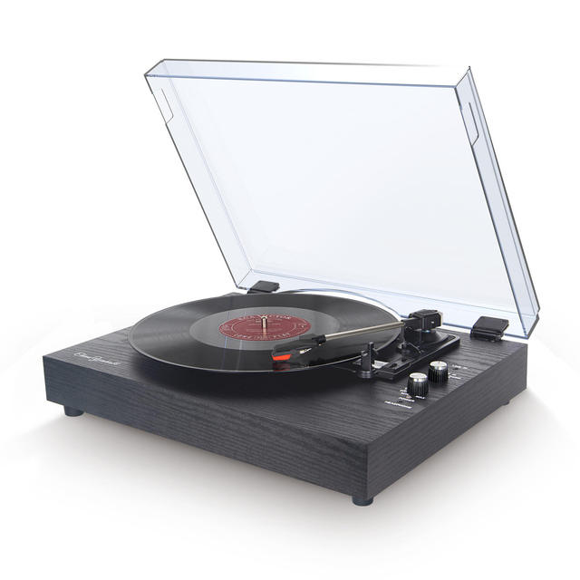 Retro Vinyl Record Player BT Speaker Built in HiFi Audio System with Acrylic Dust Cover Wooden Turntable for Home Decor