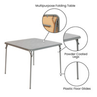 Table pliante en métal avec surface antidérapante et patins de protection pour sols, idéale pour restaurants, salles de jeux et banquets, couleur gris