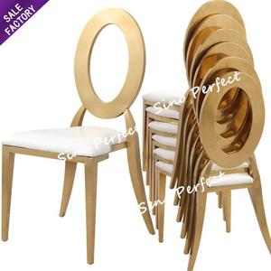 Sillas de comedor de boda doradas de cuero de acero inoxidable apilables al por mayor para recepción de hotel - Product Image 1