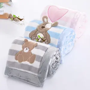 Thicker baby flannel blanket with cute pattern stripes for children