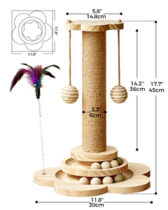 2025 Tốt Nhất Bằng Gỗ Mèo Gãi Bài Với 2-Mức Độ Theo Dõi Tương Tác Lông & Salu Bóng Đồ Chơi Trong Nhà Cho Mèo Con & Người Lớn Mèo - Product Image 6