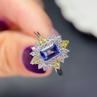 Factory Wholesale Fashion Luxury 925 Sterling Silver Natural Trending Tanzanite Ring for Women's Wedding Party Birthday Gift