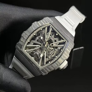 Reloj de Pulsera Mecánico Signature Avant-Garde con Caja de Carbono Negro, Correa de Caucho Fluorado Blanco, Esqueleto Luminoso - Product Image 1