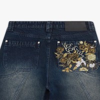 Jean tendance personnalisé pour homme grande taille, respirant, coupe large, léger, avec broderie dragon vintage, idéal pour l'hiver et le printemps