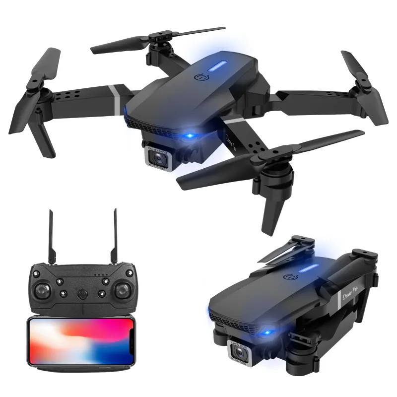 Drone E88 Pro lipat kamera ganda 4k, Drone Mini pengendalian jarak jauh Fpv 2023 Mode 3d dengan baterai terbang 15 menit