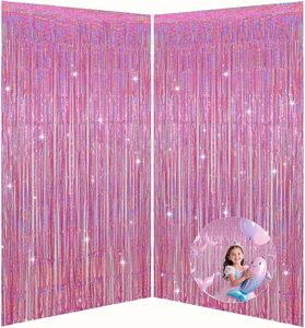 ฉากหลังผ้าฟอยล์สีเงินแบบเลเซอร์ พร้อมพู่ห้อยประดับ ฉากหลังวันเกิด วันวาเลนไทน์ - Product Image 4