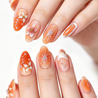 10 stuks XS/S/M handgemaakte oranje gradient opzetnagels zomer 3D bloemen & parel bloem valse nageltips