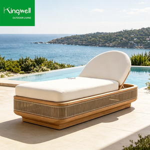 Chaise longue de piscine vintage de luxe, durable, écologique, résistante aux UV, en teck massif, réglable - Product Image 3