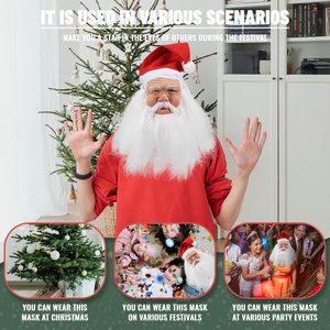 Máscara de Papá Noel JoyFuncos con sombrero y barba, accesorios de disfraz con rostro realista para Navidad, para adultos, hombres y mujeres - Product Image 6