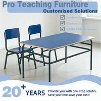 Ensemble de bureau et chaise scolaire double à hauteur fixe, table d'étude bleue avec 2 sièges, structure en métal robuste, mobilier de classe