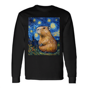Camiseta de Manga Larga con Estampado Gráfico de Capibara Estilo Noche Estrellada de Van Gogh, Cuello Redondo, Unisex para Adultos, Impresión Digital, Promocional - Product Image 2