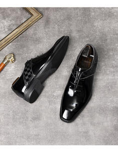 2025 zapatos de cuero con punta cuadrada y cordones Oxford de negocios para hombre, zapatos de boda de moda formales británicos de piel de vaca Natural cómodos - Product Image 4