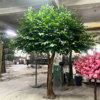 Hojas verdes casi naturales Flores blancas Árbol artificial del baniano Plantas verdes falsas Árbol falso decorativo