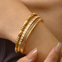 Ensemble de bracelets géométriques vintage Gaovo pour femmes, plaqué or 18 carats, acier inoxydable, 3 pièces, empilables, pierres naturelles, bracelets tendance