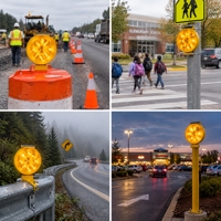 Bernsteinfarbenes Rotes Blinklicht Solar-Warnleuchte LED-Verkehrssignalleuchte 85mm Hochintensives Licht mit 8 LED Solarbetriebene Straßensicherheitsleuchte