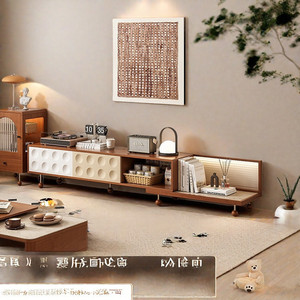 Nordic Style <b>Retro</b> Extendable Wooden TV Cabinet Solid Wood Storage Unit For Living Room - Product Image 2