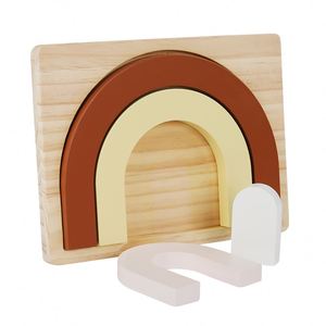 Juguete de madera natural para bebés, arco de madera creativo, bloques de rompecabezas apilables de arcoíris, seguros para niños - Product Image 5