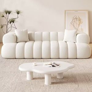 Canapés en <span class=keywords><strong>cuir</strong></span> blancs personnalisables avec fourrure d'agneau, pour salon moderne, structure en bois massif, style minimaliste décontracté, ensemble de canapés européens - Product Image 3