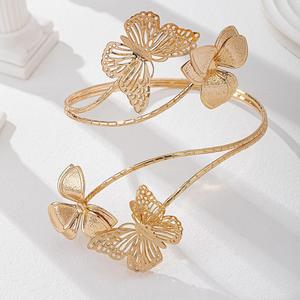 Brazalete de Moda con Diseño Floral de Goteo de Aceite y Esmalte, Brazalete Abierto de Estilo Exótico, Ajustable, con Mariposa, Joyería de Mano - Product Image 2
