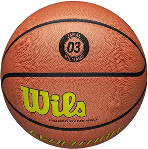 WilsoNB official real super fiber PU yellow word logo indoor training basketball manufacturers directly OEM custom Evoluton