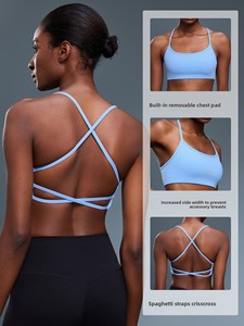 Nouveau haut de yoga à maintien élevé, bretelles <span class=keywords><strong>spaghetti</strong></span>, dos élégant, respirant, en Spandex/Nylon, soutien-gorge de sport pour femme, été DW399 - Product Image 2