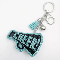 Bling Crystal Rhinestone Diamond Trompeta Llavero Cheerleader Squad Team Superfan Popcorn Cheer Megáfono Borla Gato Patrón