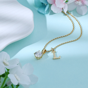 Custom 18K <b>Solid</b> Gold Letter Pendant <b>Necklace</b> 1 Carat IGI Certified Lab Grown Diamond Pendant Link Chain Wedding Luxury Jewelry - Product Image 3