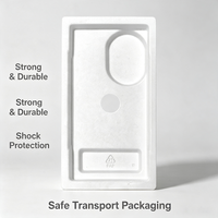 Emballage de vente au détail pour téléphone avec plateau intérieur, chargeur, emplacements pour câble et broche SIM, insert en pulpe moulée biodégradable, boîte cadeau de marque
