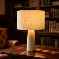 Lampe de table Wabi Sabi en tissu de lin beige et pierre de travertin jaune, lampe de chevet nordique pour hôtel, appartement, villa, maison