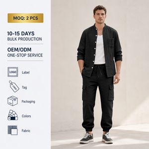 Ensemble de vêtements décontractés <span class=keywords><strong>pour</strong></span> hommes, chemise en coton et lin à manches longues, boutonnée, avec poches, <span class=keywords><strong>tenue</strong></span> de plage - Product Image 1