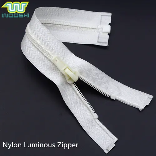 Luminous Zipper for Garment Glows at Night New Product WS Open End 5#7# Nylon White Waterproof Zippers Sustainable Zippers Uk