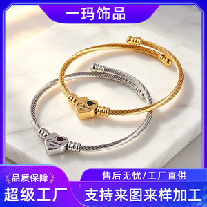 Heart-Shaped <b>Gold</b> Plated Stainless Steel <b>Bracelet</b> <b>Adjustable</b> 6.5Cm Engraved For Gift Unisex Jewelry - Product Image 4