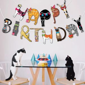 Guirnalda de Feliz Cumpleaños con Diseño de <span class=keywords><strong>Gato</strong></span>, Lindas Decoraciones para Fiesta de Cumpleaños de Gatitos para Amantes de los Gatitos, Artículos de Fiesta Coloridos con Temática de Gatos - Product Image 5