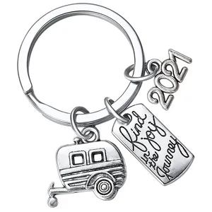 2022 Find Joy In The Journey Keychain Happy Camper RV Trailer Key Chain Enjoy Retirement Keyring for Boss and Coworker Gifts
