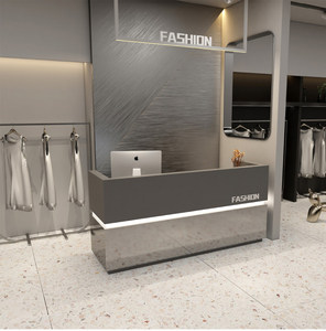Mostrador Frontal Octagonal de MDF de Estilo Moderno <span class=keywords><strong>Italiano</strong></span> para Hotel, Escuela, Centro Comercial, Tienda de Ropa Pequeña, Salón de Belleza, con Luz LED - Product Image 1