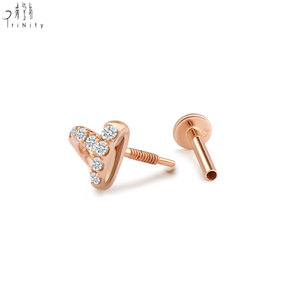 Naw arrivals Daily Wearing <b>Cute</b> Heart Shaped Trendy Design Fine Jewelry 14K Solid Gold Real Natural Diamond Stud <b>Earrings</b> - Product Image 3