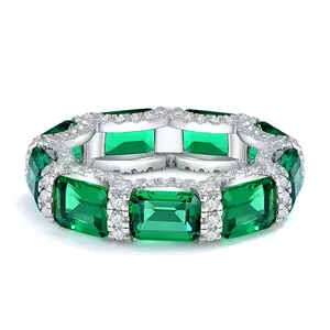 고품질 브랜드 합성 에메랄드 행 반지 소녀 925 실버 약혼 반지 새로운 높은 탄소 다이아몬드 보석 손가락 반지