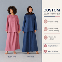 Ensemble coordonné modeste en coton et lin, tunique boutonnée avec poches plaquées, jupe longue trapèze, usine OEM ODM