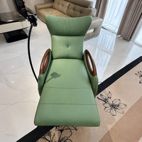 Fauteuil inclinable électrique moderne en cuir avec accoudoirs en bois pour salon et mobilier de loisirs à domicile