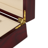 Boîte à montre rigide haut de gamme rouge foncé avec quincaillerie dorée et doublure beige pour une seule montre