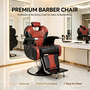 Chaise de barbier noire et rouge pour salon de beauté, chaise de salon de haute qualité, mobilier de coiffure pas cher avec grande pompe - Product Image 1